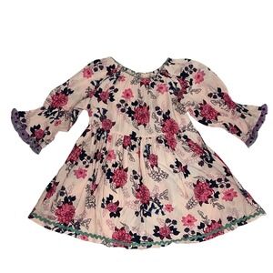 Matilda Jane Little Girl Sz 8 Top 3/4 Bell Sleeves Pink Floral High Elastic Neck
